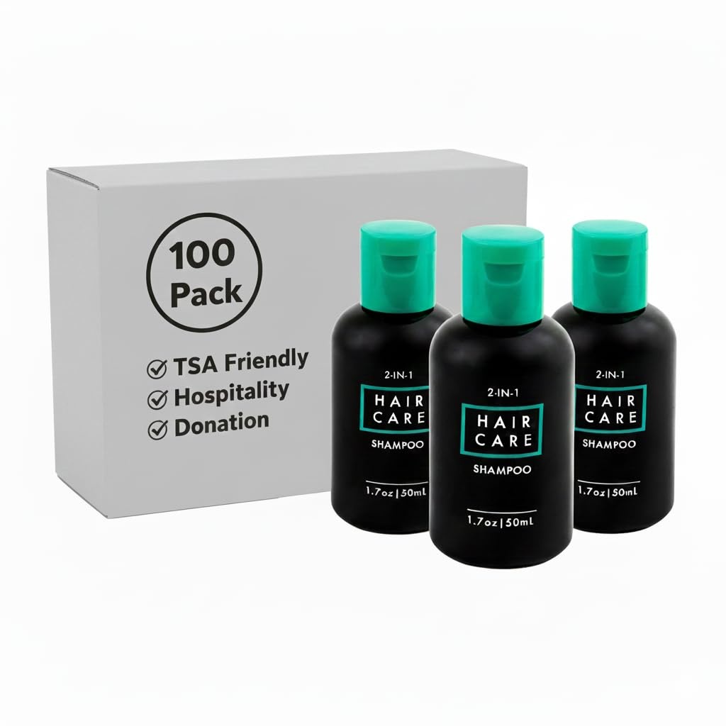 Trail maker 100 pack 1 oz Travel Shampoo for Hospitality, Hotel, Donation, Charity, Homeless (100 bottles 1 ounce each)(Men’s Scented)