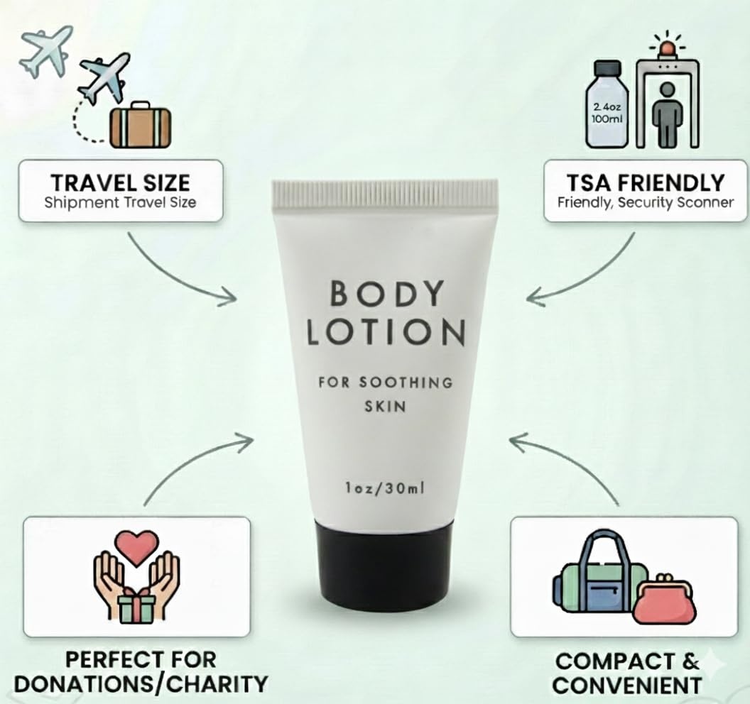 Trail maker 100 Pack Body Lotion in Travel Size Bottle 1 oz Bulk Wholesale for Travel, Charity, Donation, Homeless Hygiene Supplies (Unscented 1 ounce)(Unscented)