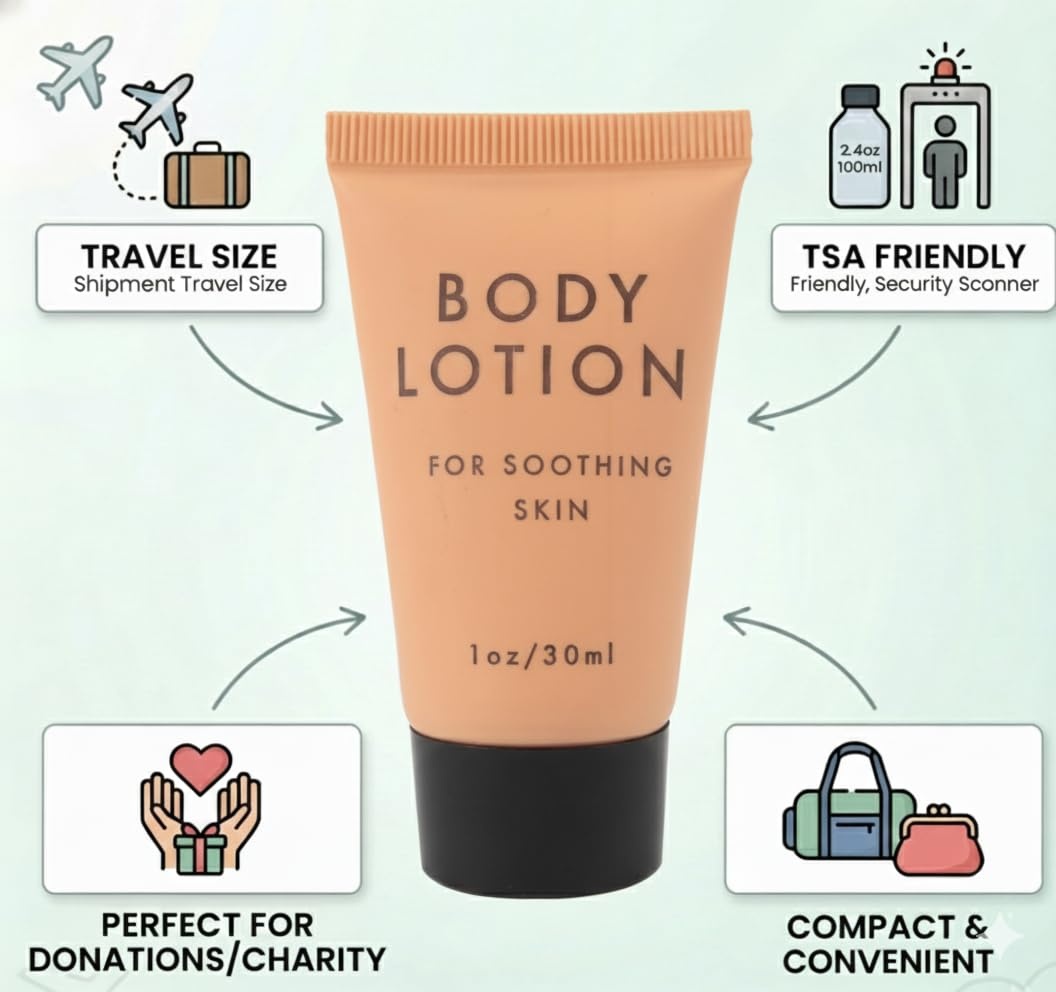 Trail maker 100 Pack Body Lotion in Travel Size Bottle 1 oz Bulk Wholesale for Travel, Charity, Donation, Homeless Hygiene Supplies (Scented 1 ounce)(Scented)