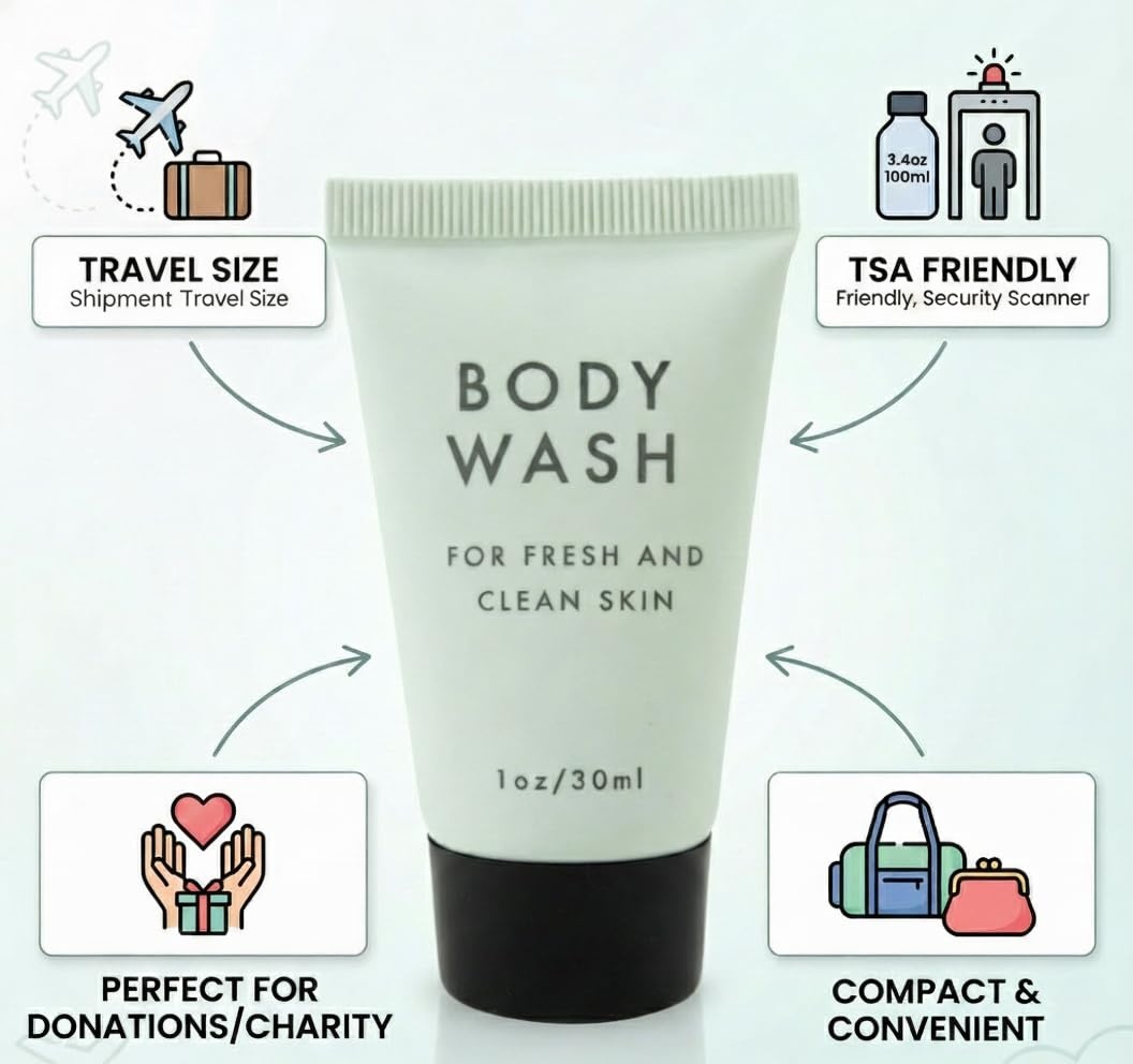 Trail maker 100 pack 1 oz Body Wash for Travel, Hospitality, Donation, Charity, Homeless Care (100 bottles 1 ounce each)(Women’s Scented)