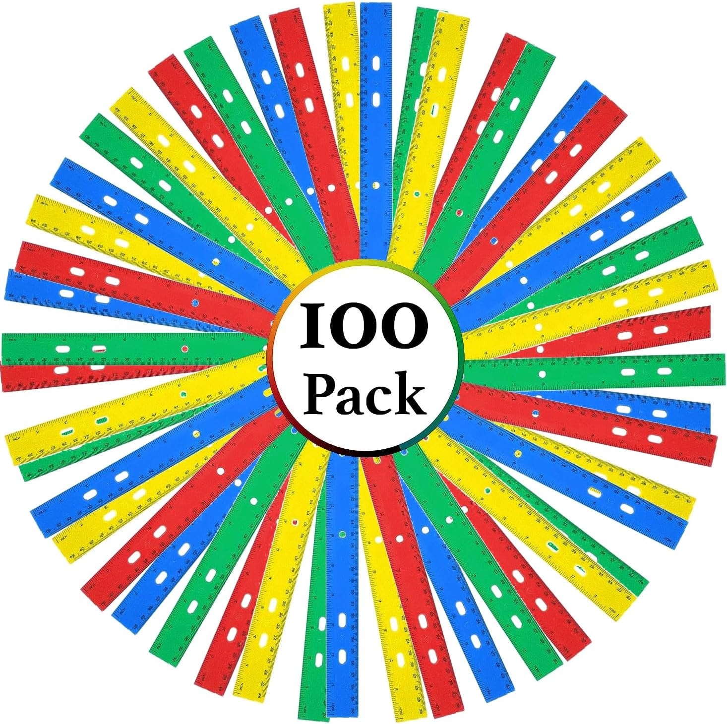 Trailmaker (100 Pack) 12 Inch Bulk Rulers for Classroom Students & Kids, Dual Sided Imperial (Inches) and Metric (CM/MM) Measuring Rulers, Bulk School Supplies for Preschool, Elementary(100 Pack)