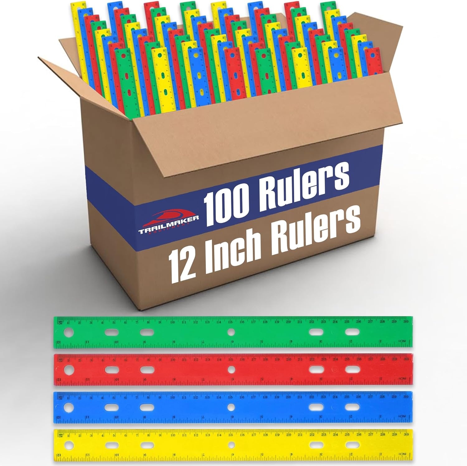 Trailmaker (100 Pack) 12 Inch Bulk Rulers for Classroom Students & Kids, Dual Sided Imperial (Inches) and Metric (CM/MM) Measuring Rulers, Bulk School Supplies for Preschool, Elementary(100 Pack)