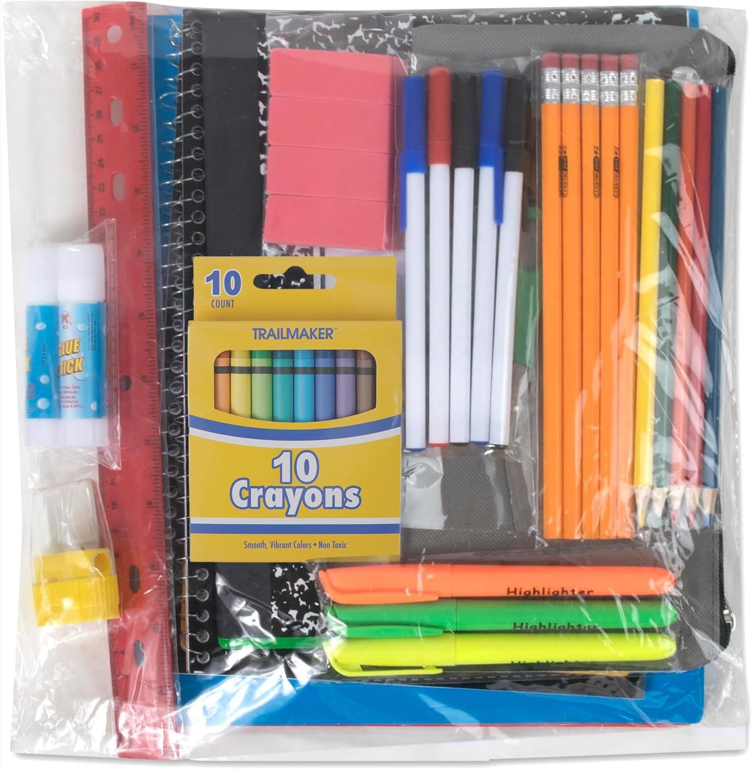 Trail maker School Supplies Kit 45 Piece School Supply Kit Grades K-12 – Back to School Essentials Includes Folders Notebooks Pencils Pens and Much More (1 Count (Pack of 45))