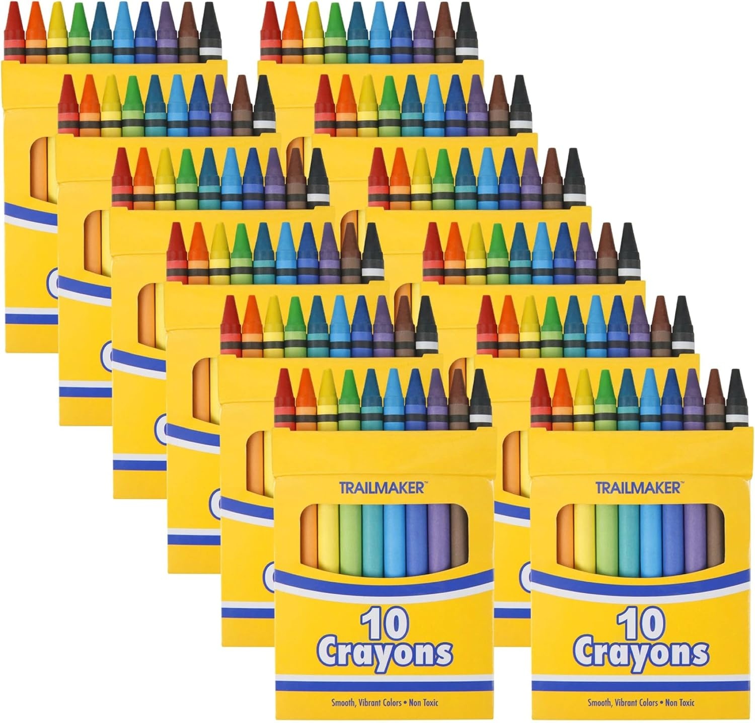 Trail maker (12 Pack Bright Wax Coloring Crayons in Bulk, Wholesale Packaging – 10 Per Box, 120 Crayons total(Multicolour (100 Pack))