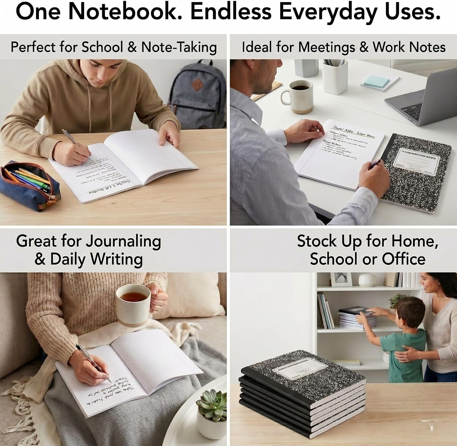 Trail maker 5 Pack Composition Notebooks Colored, Wide Ruled Marble Cover, 200 Pages (100 Sheets), 9.75 x 7.25, Bulk School Supplies for Classroom, Office & School Donations(5 pack)
