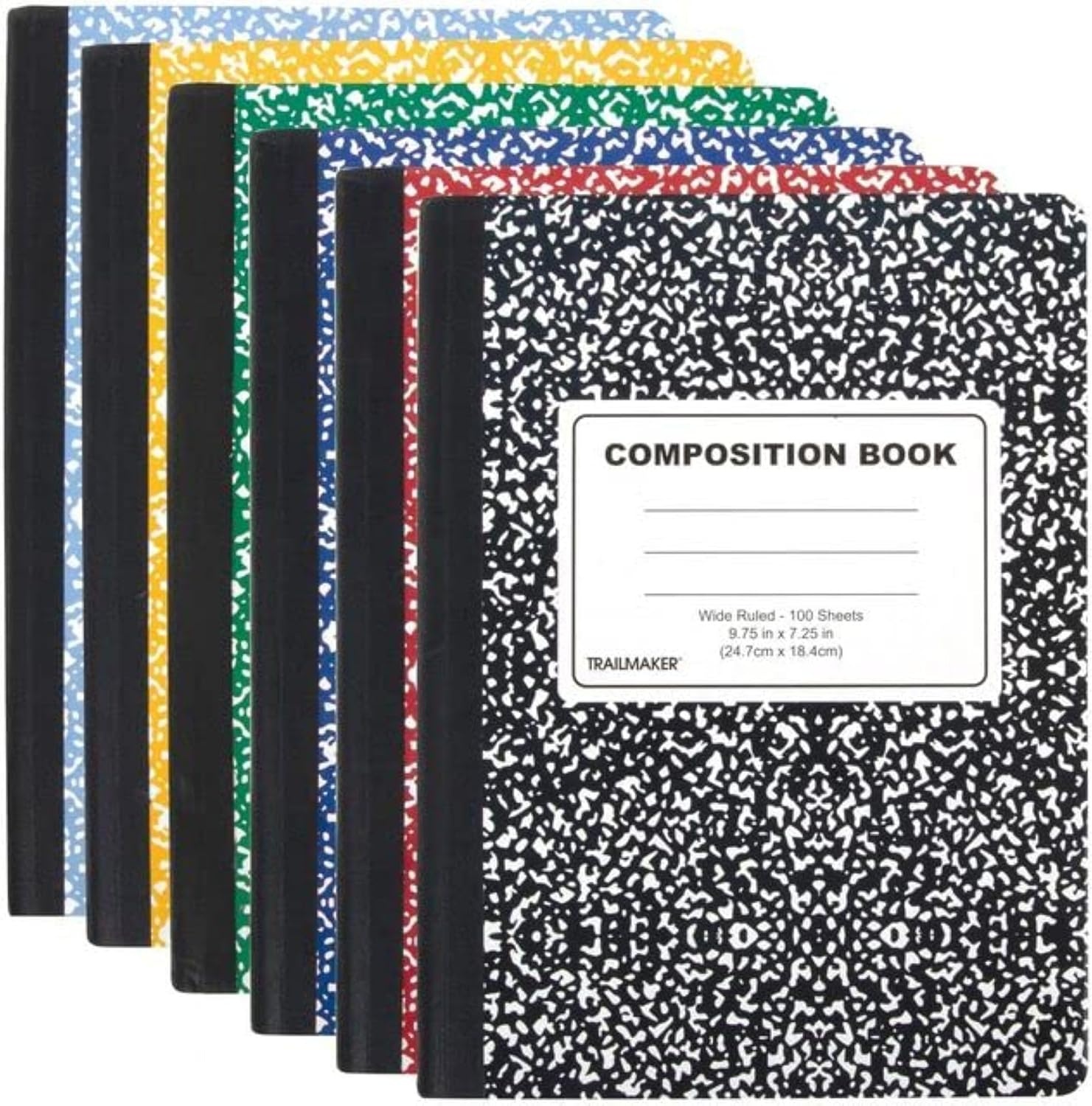 Trail maker 5 Pack Composition Notebooks Colored, Wide Ruled Marble Cover, 200 Pages (100 Sheets), 9.75 x 7.25, Bulk School Supplies for Classroom, Office & School Donations(5 pack)