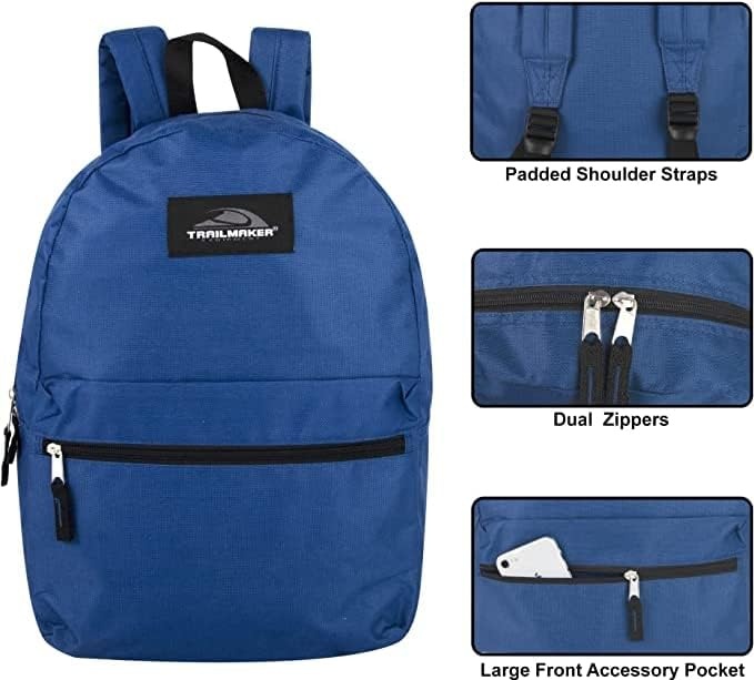 Trail maker Backpack with School Supplies for Kids – 20 Piece Back to School Supplies with 17″ Backpack (Black)(Navy Pack)