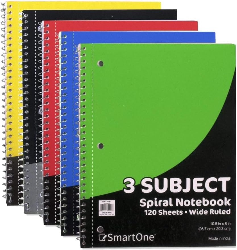 Trail maker Bulk Notebooks 20 Pack – 3 Subject Notebook Wide Ruled Bulk 3 Subject Spiral Notebooks for Kids, School, Notes, Students, Work