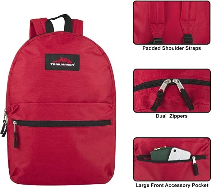 Trail maker Backpack with School Supplies for Kids – 20 Piece Back to School Supplies with 17″ Backpack (Black)(Red Pack)