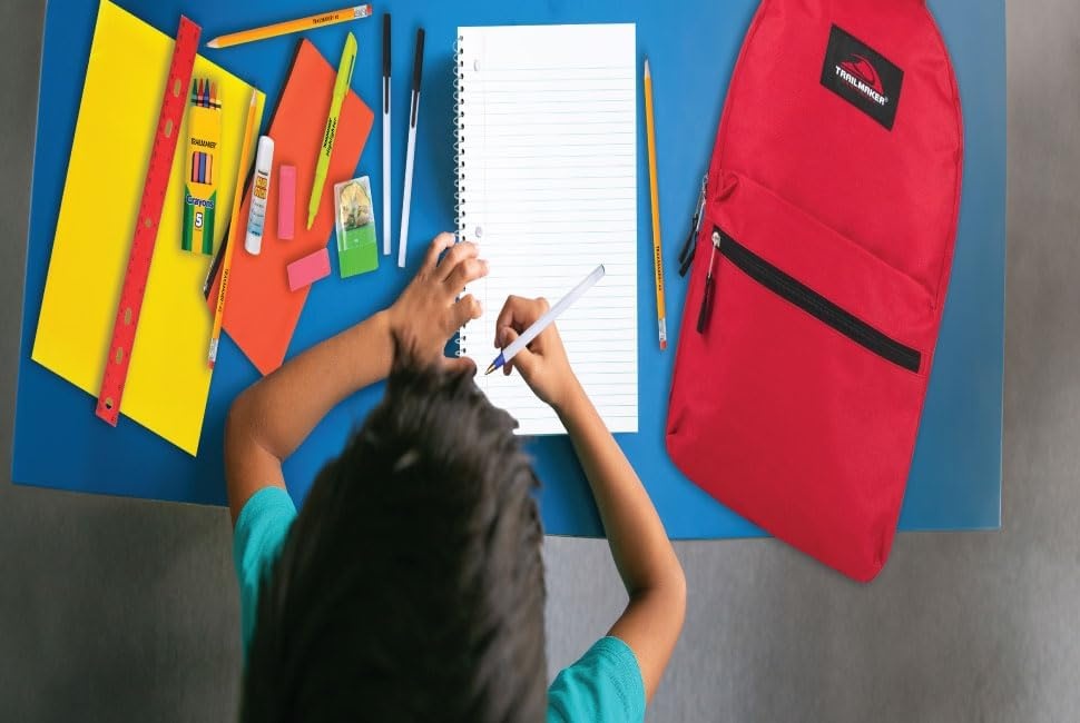 Trail maker Backpack with School Supplies for Kids – 20 Piece Back to School Supplies with 17″ Backpack (Black)(Red Pack)