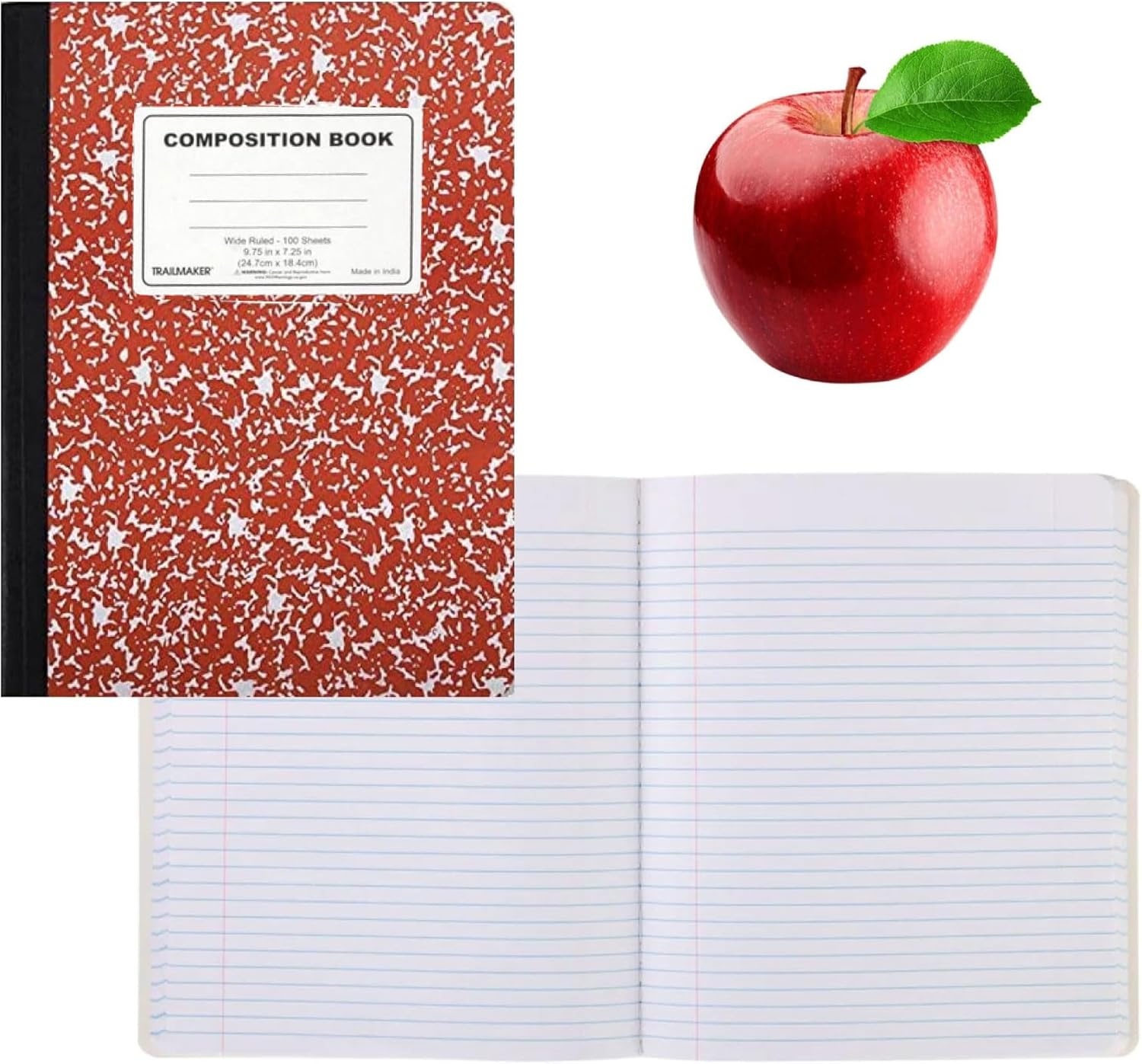 Trail maker Bulk Composition Notebooks Colored (50 Pack), Wide Ruled Marble Cover, 200 Pages (100 Sheets), 9.75 x 7.5, Bulk School Supplies for Classroom, Office & School Donations(50 Pack)