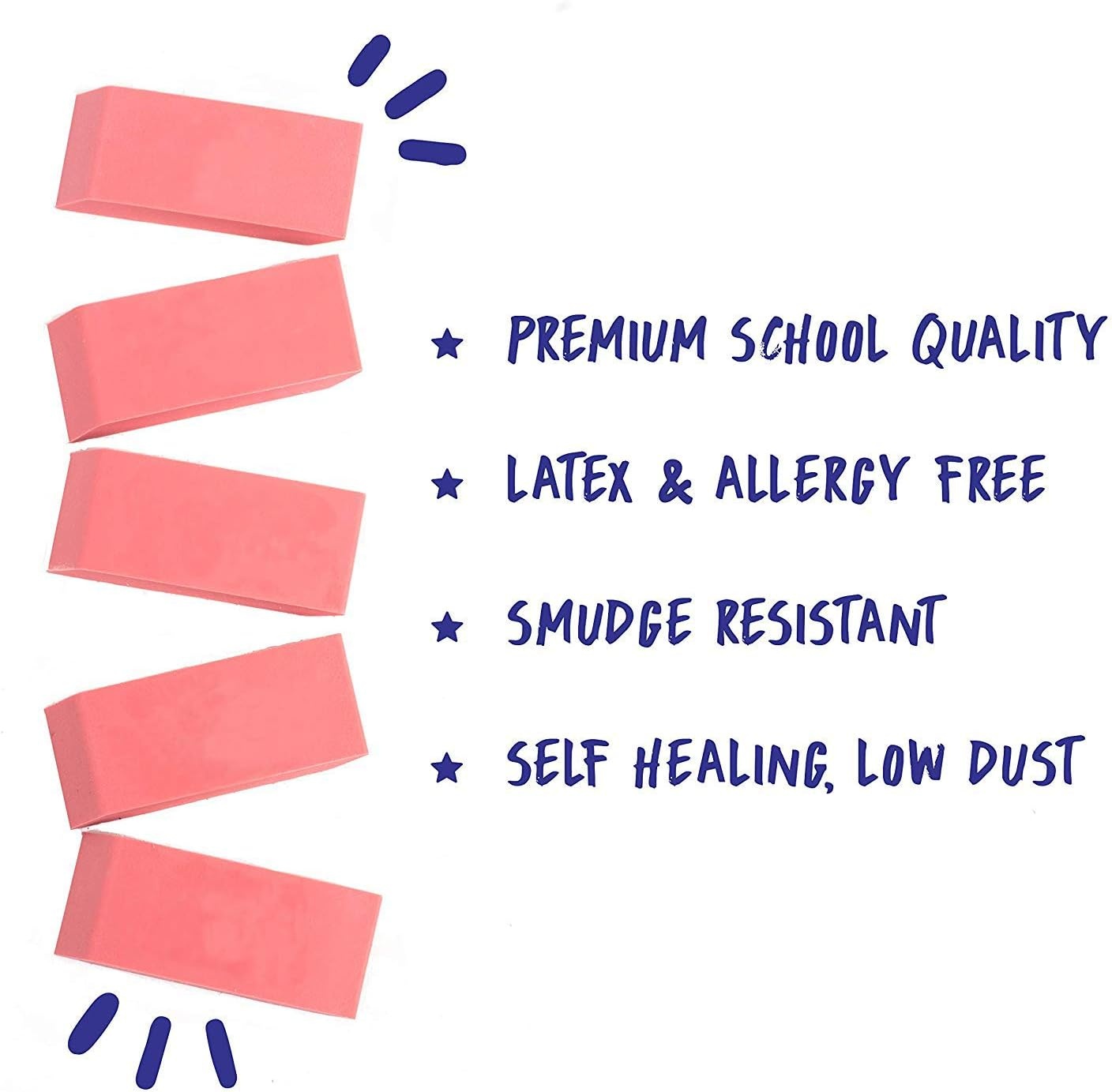 Trailmaker (500 Pack) Pink Bevel Erasers for Kids & Students, Large Latex Free Pencil Erasers, Bulk School Supplies with 100 Individually Packed 5-Packs for Classroom, Teachers & School Drives(300 Erasers)