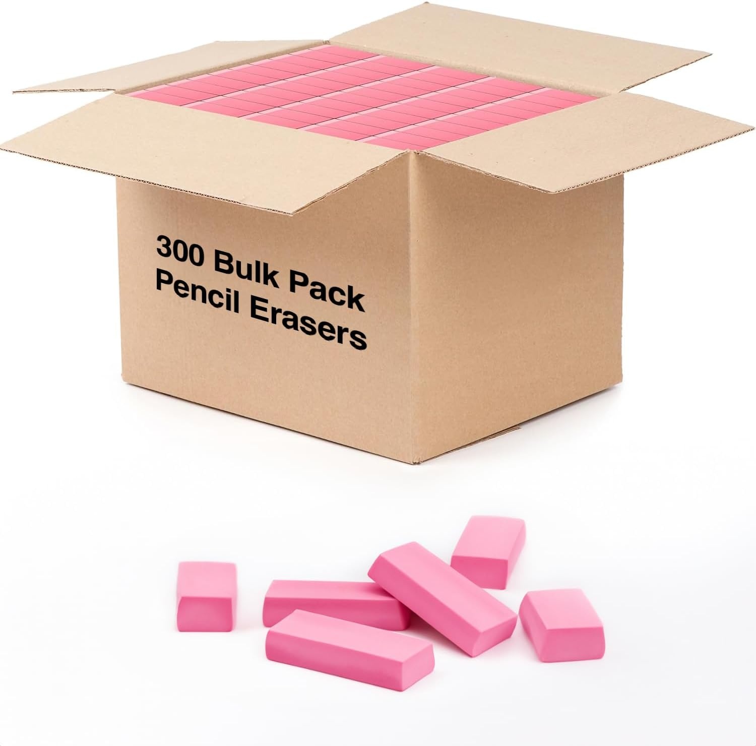 Trailmaker (500 Pack) Pink Bevel Erasers for Kids & Students, Large Latex Free Pencil Erasers, Bulk School Supplies with 100 Individually Packed 5-Packs for Classroom, Teachers & School Drives(300 Erasers)