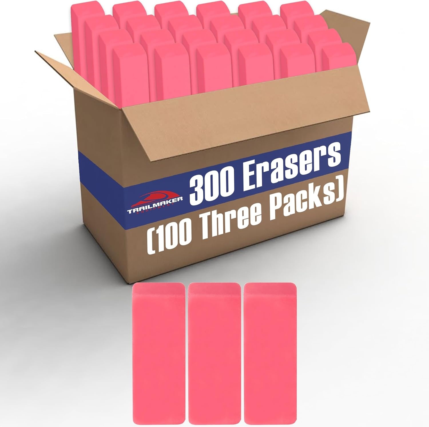 Trailmaker (500 Pack) Pink Bevel Erasers for Kids & Students, Large Latex Free Pencil Erasers, Bulk School Supplies with 100 Individually Packed 5-Packs for Classroom, Teachers & School Drives(300 Erasers)