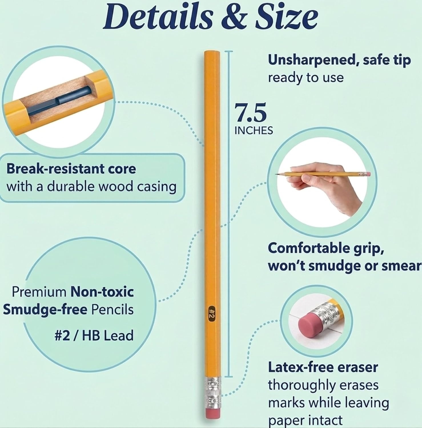 Trail maker Wood Cased #2 HB Pencils – 500 Unsharpened Yellow Pencils in Bulk for School, Office (100 5-Packs)(1000 Pencils)