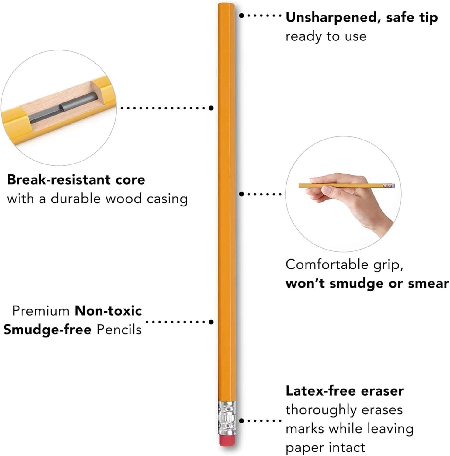 Trail maker Wood Cased #2 HB Pencils – 500 Unsharpened Yellow Pencils in Bulk for School, Office (100 5-Packs)(1000 Pencils)