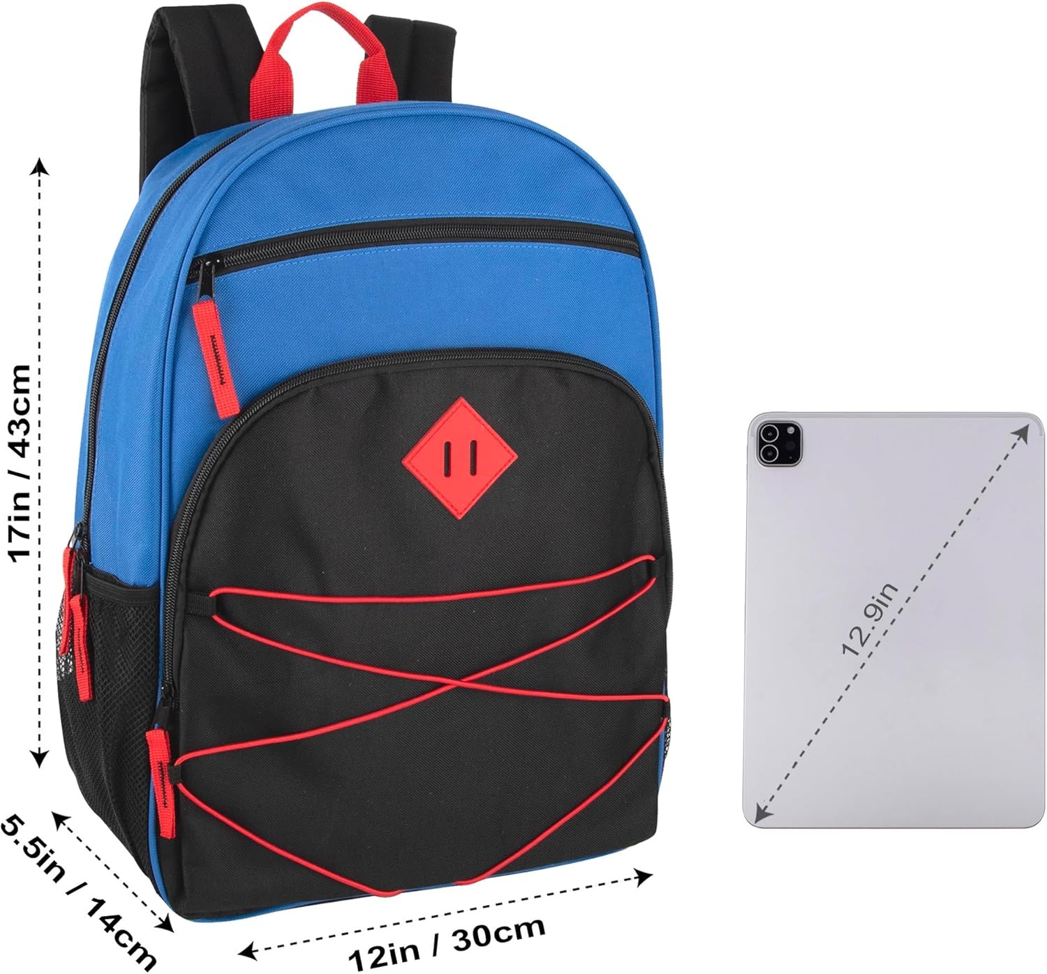 Trail maker Kids Backpacks with School Supplies for Boys, Girls | 20 Piece Back to School Supplies Set with 17″ Bungee Backpack (Red & Black)(Blue & Black)