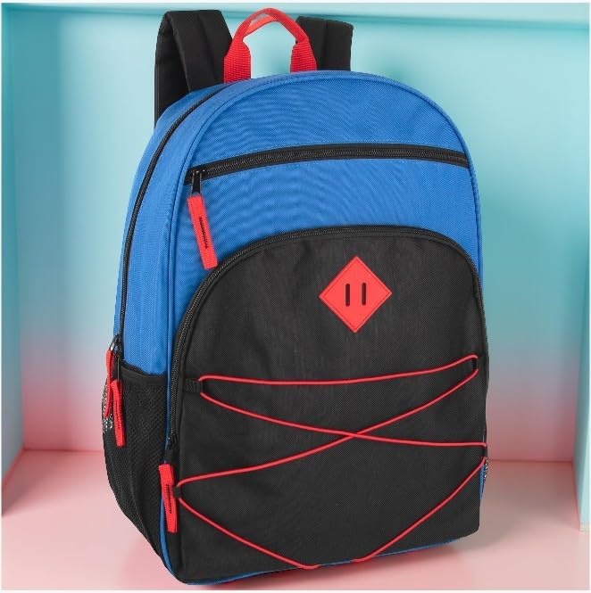 Trail maker Kids Backpacks with School Supplies for Boys, Girls | 20 Piece Back to School Supplies Set with 17″ Bungee Backpack (Red & Black)(Blue & Black)