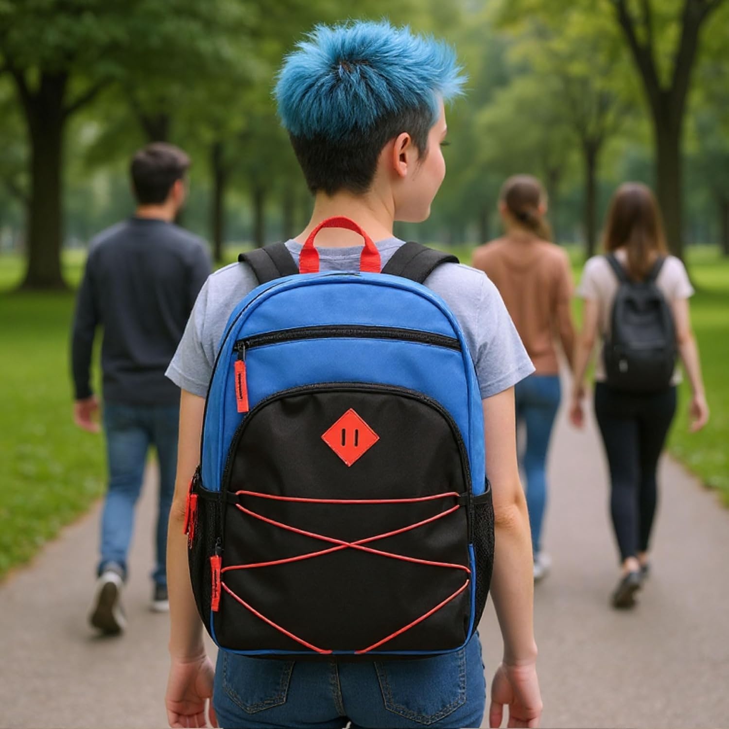 Trail maker Kids Backpacks with School Supplies for Boys, Girls | 20 Piece Back to School Supplies Set with 17″ Bungee Backpack (Red & Black)(Blue & Black)