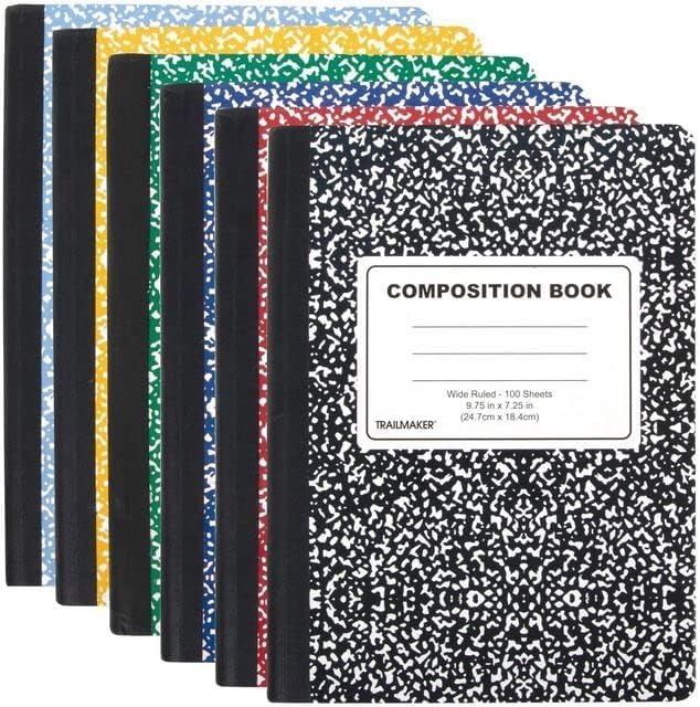 Trail maker Bulk Composition Notebooks Colored (50 Pack), Wide Ruled Marble Cover, 200 Pages (100 Sheets), 9.75 x 7.5, Bulk School Supplies for Classroom, Office & School Donations(2 000 pack)