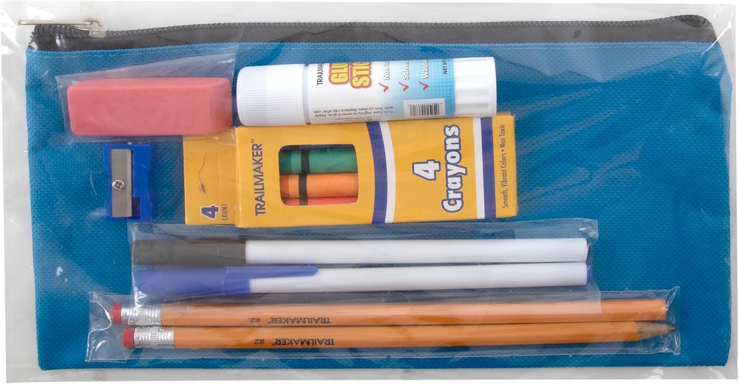 Trail maker (48 Pack) Bulk School Supply Kits for Kids – 12 Pieces Per Kit, Individually Packaged Pencil Case Sets with Classroom Supplies | Kindergarten–K-6 Back to School & Donation Ready