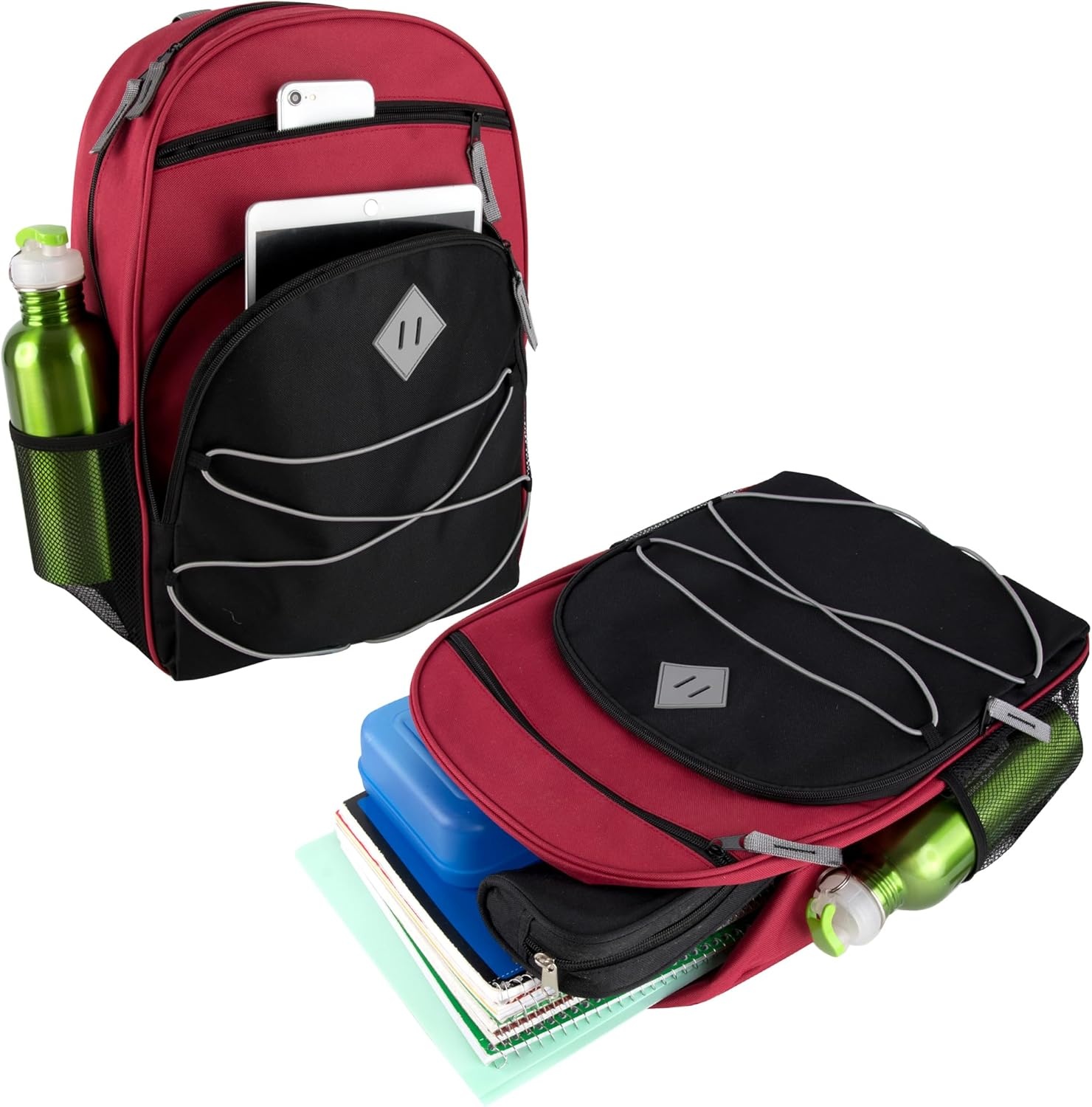Trail maker Kids Backpacks with School Supplies for Boys, Girls | 20 Piece Back to School Supplies Set with 17″ Bungee Backpack (Red & Black)(Red & Black)