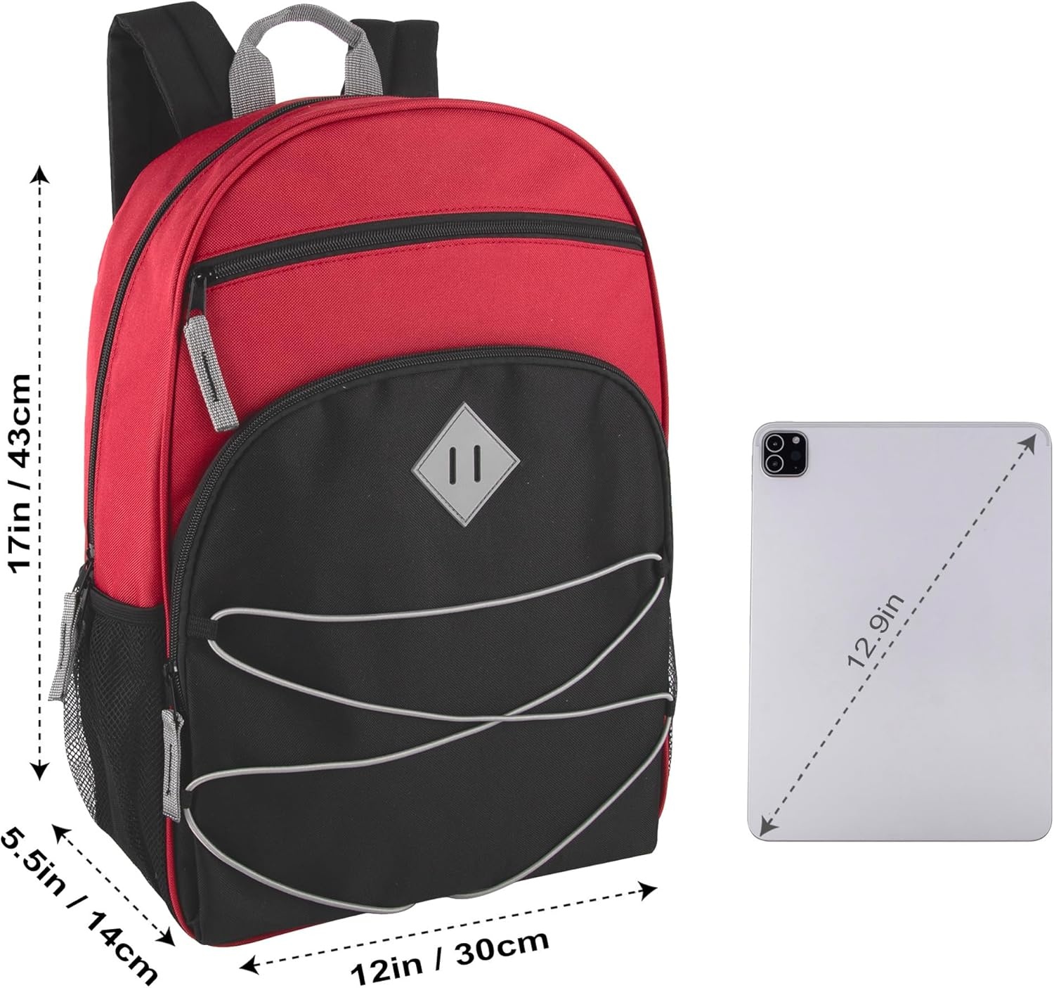Trail maker Kids Backpacks with School Supplies for Boys, Girls | 20 Piece Back to School Supplies Set with 17″ Bungee Backpack (Red & Black)(Red & Black)