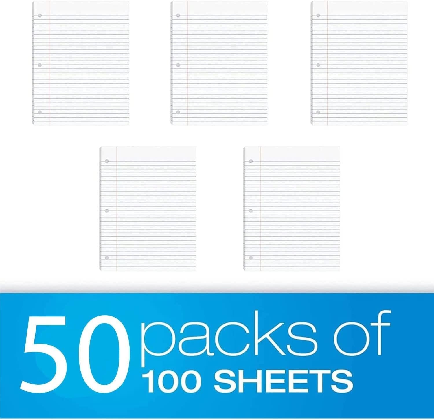 Trail Maker (50 Pack) Bulk Filler Paper Wide Ruled, 8 x 10-1/2 Inch Wide Ruled Paper, 3 Hole Punch, Loose Leaf Notebook Paper for 3 Ring Binders, 5000 sheets total(Wide Ruled)
