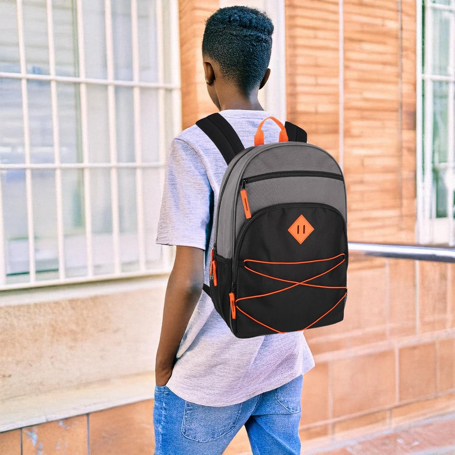 Trail maker Kids Backpacks with School Supplies for Boys, Girls | 20 Piece Back to School Supplies Set with 17″ Bungee Backpack (Red & Black)(Grey & Black)