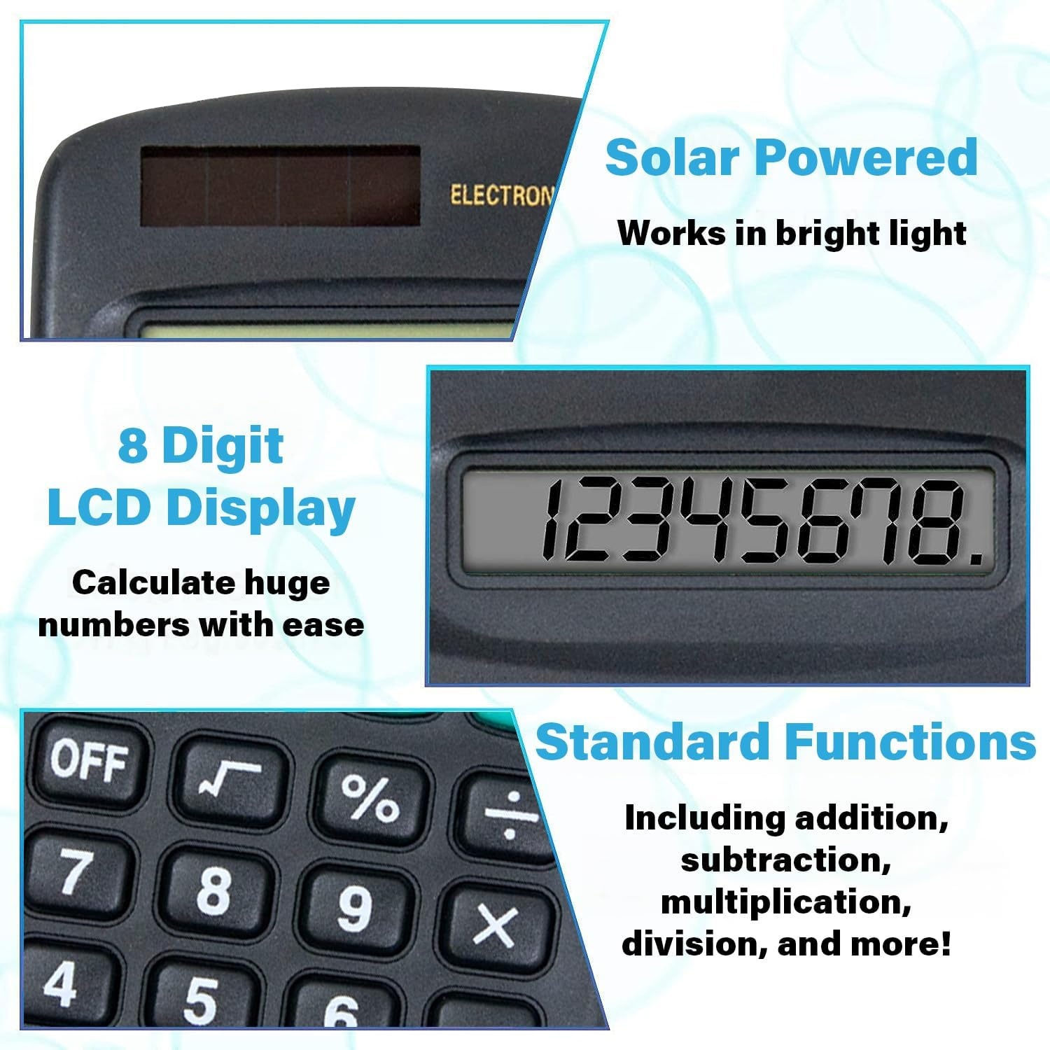 Trail Maker (100 Pack) Bulk Solar Calculators for Students & Kids, Basic 4 Function Pocket Math Calculators for Elementary, Middle & High School Classroom Supplies, Black