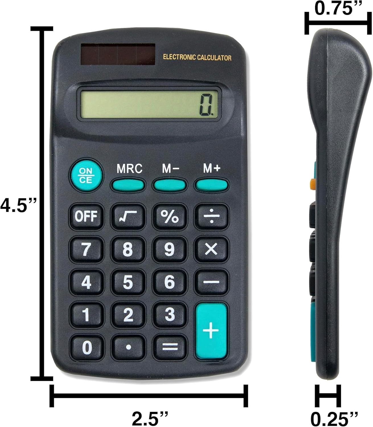 Trail Maker (100 Pack) Bulk Solar Calculators for Students & Kids, Basic 4 Function Pocket Math Calculators for Elementary, Middle & High School Classroom Supplies, Black