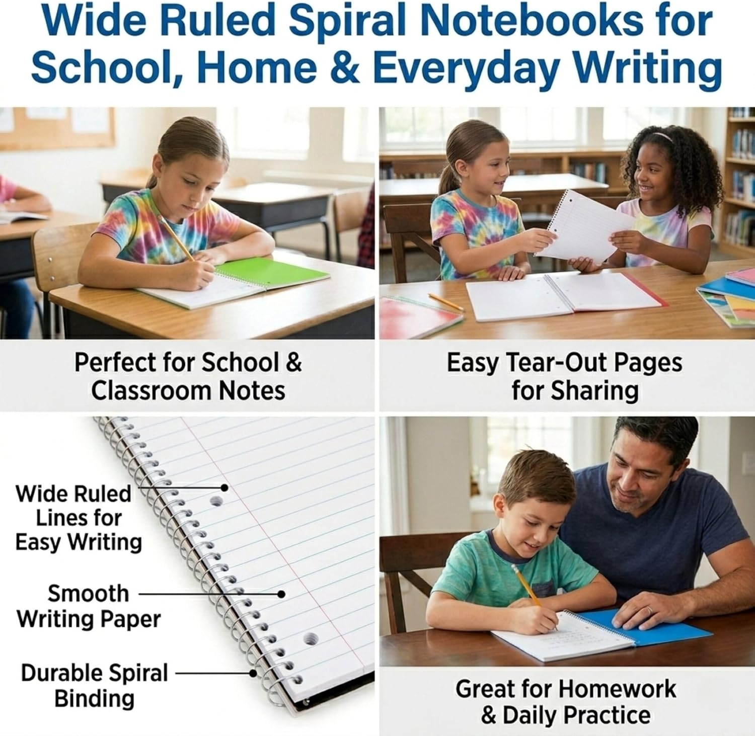 Trail maker Bulk Notebooks (50 Pack), One Subject Notebooks Wide Ruled, 140 Pages (70 Sheets),Spiral Bulk Notebooks for Kids, School Supplies, Journaling, Note Taking, Students, and Work(50 Pack)