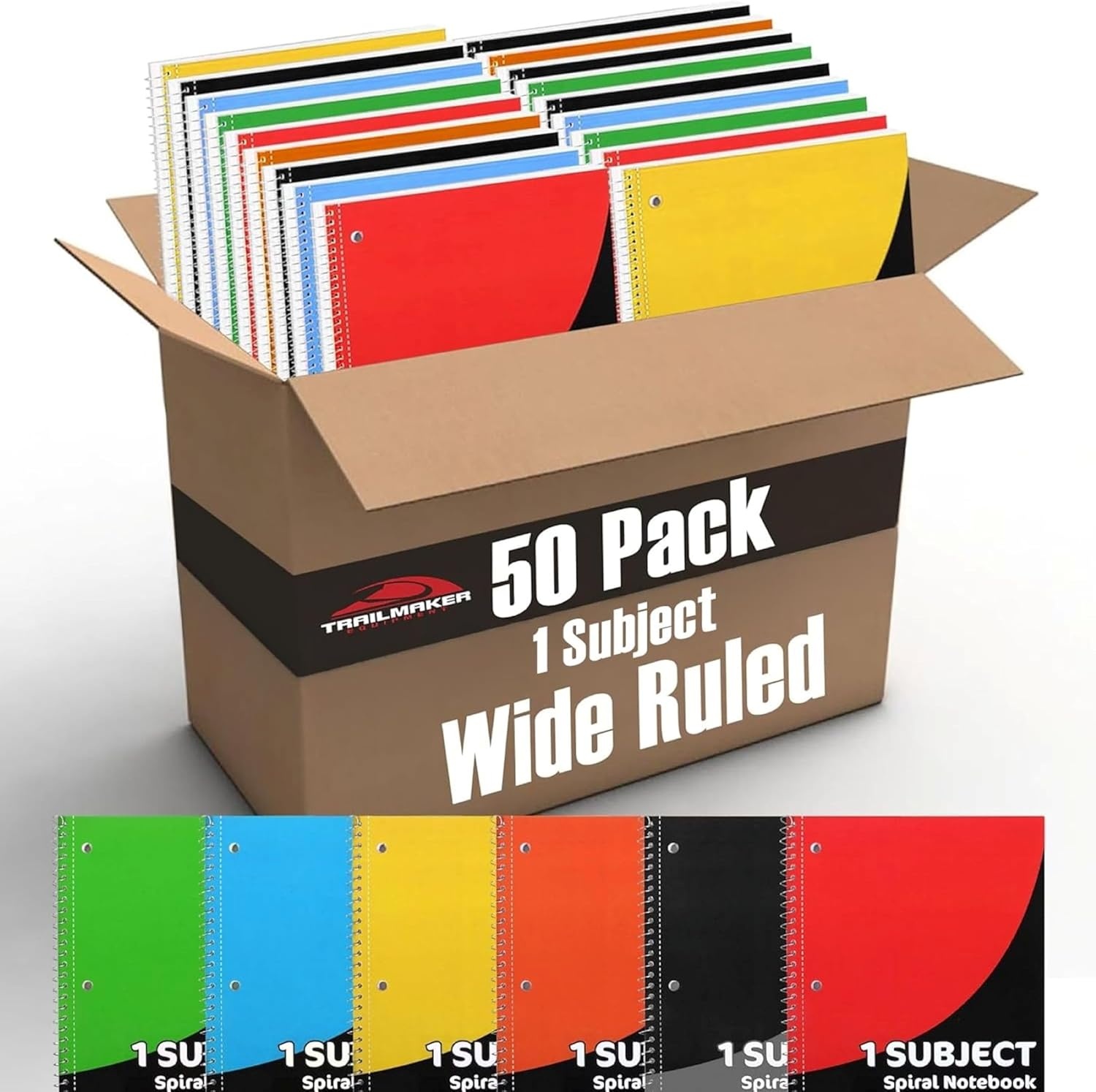 Trail maker Bulk Notebooks (50 Pack), One Subject Notebooks Wide Ruled, 140 Pages (70 Sheets),Spiral Bulk Notebooks for Kids, School Supplies, Journaling, Note Taking, Students, and Work(50 Pack)