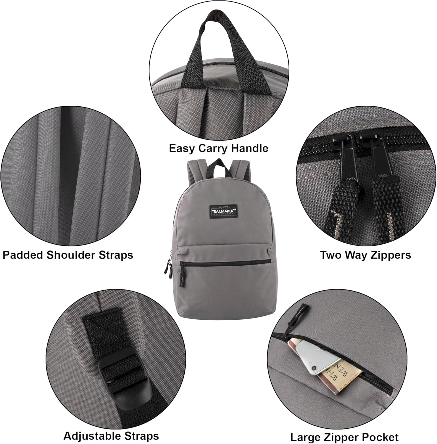 Trail maker Classic 17 inch Backpacks with Adjustable Padded Straps | School Backpacks for Girls, Boys (Green)(Grey)