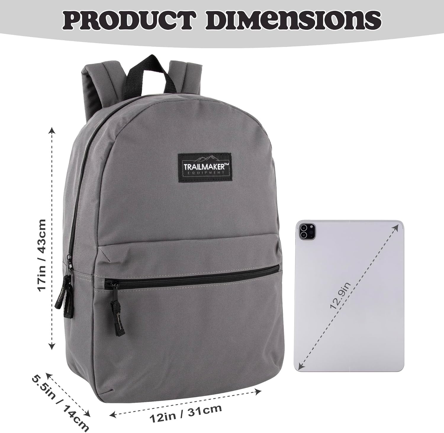 Trail maker Classic 17 inch Backpacks with Adjustable Padded Straps | School Backpacks for Girls, Boys (Green)(Grey)