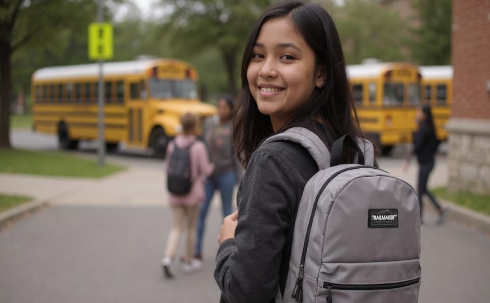 Trail maker Classic 17 inch Backpacks with Adjustable Padded Straps | School Backpacks for Girls, Boys (Green)(Grey)