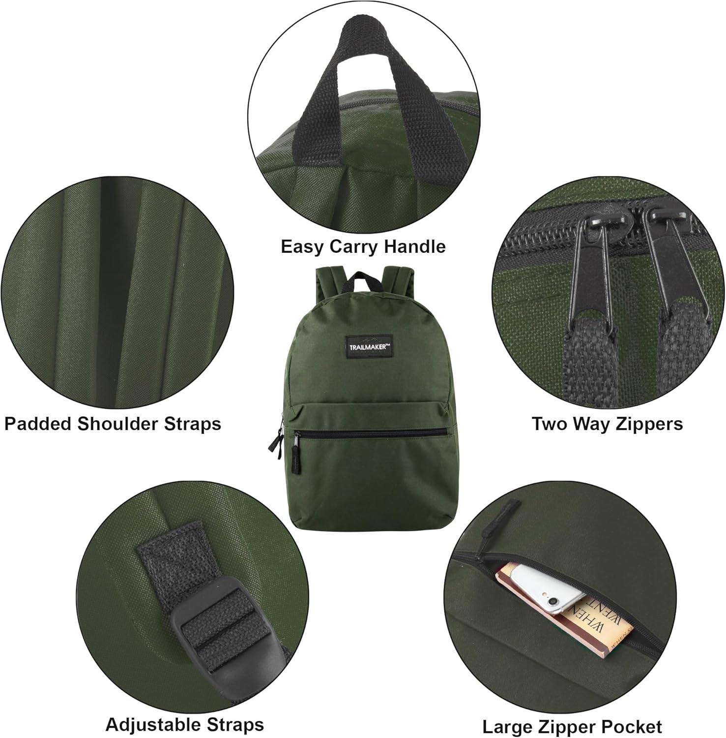 Trail maker Classic 17 inch Backpacks with Adjustable Padded Straps | School Backpacks for Girls, Boys (Green)(Green)