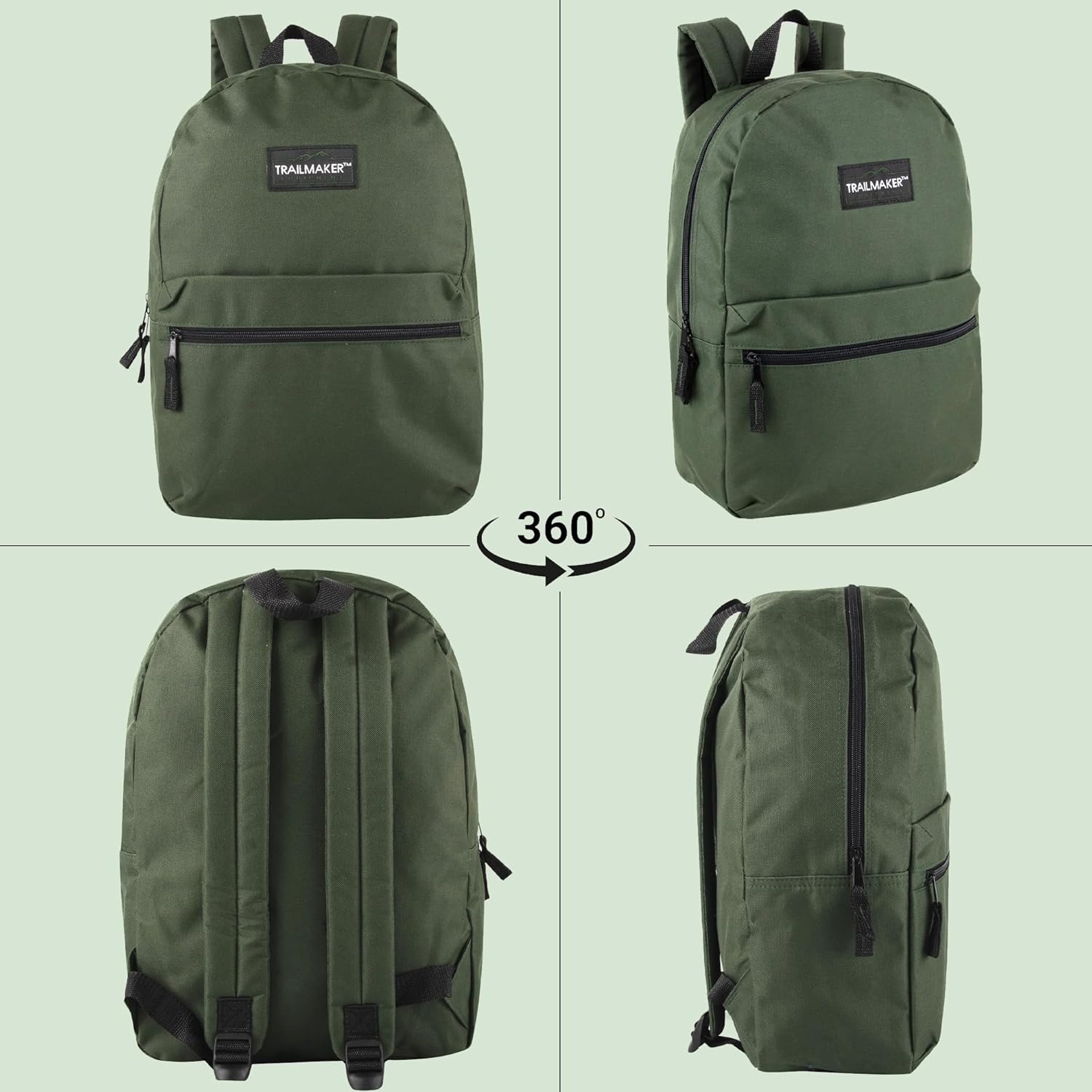 Trail maker Classic 17 inch Backpacks with Adjustable Padded Straps | School Backpacks for Girls, Boys (Green)(Green)