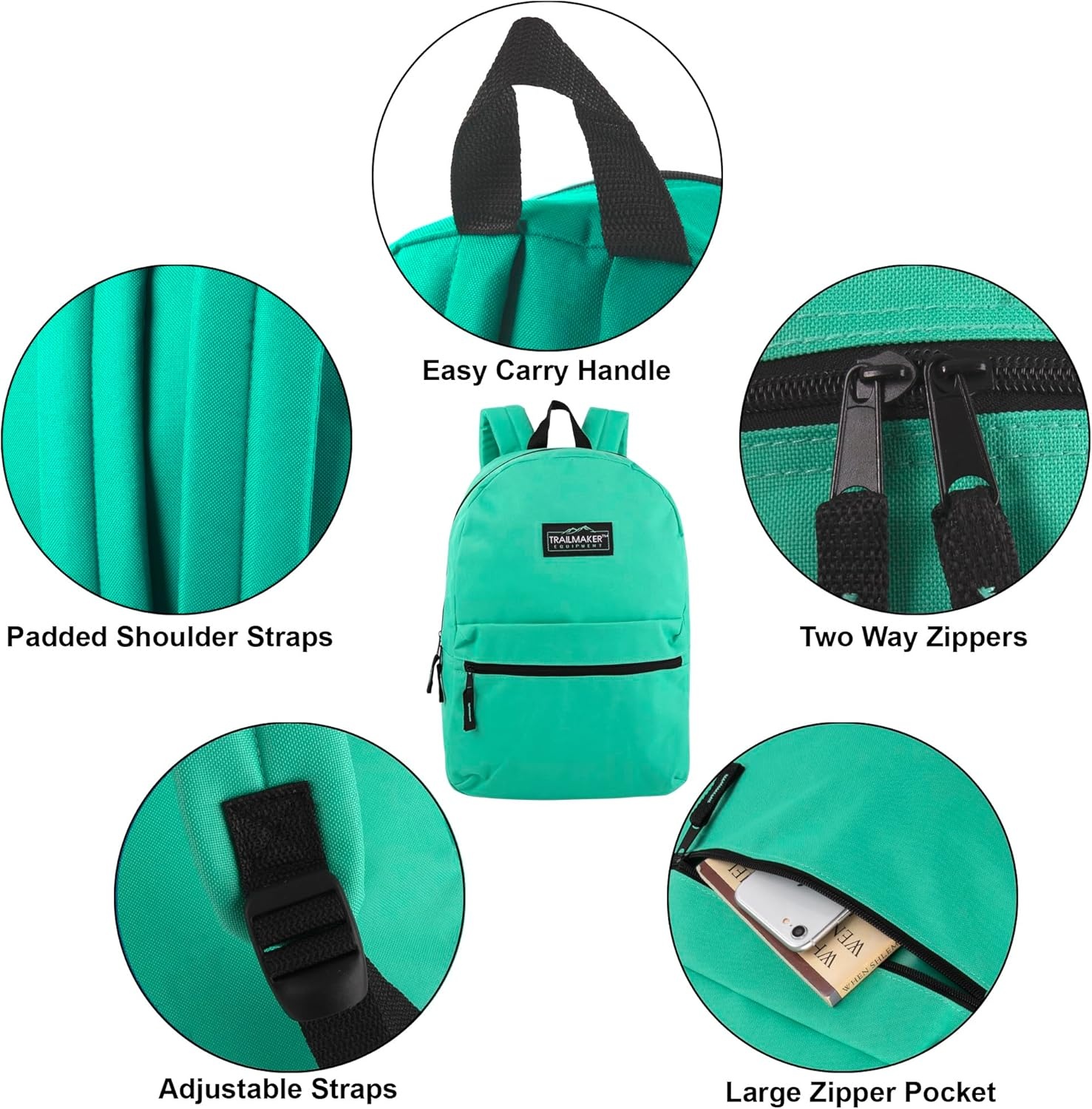 Trail maker Classic 17 inch Backpacks with Adjustable Padded Straps | School Backpacks for Girls, Boys (Green)(Aqua)