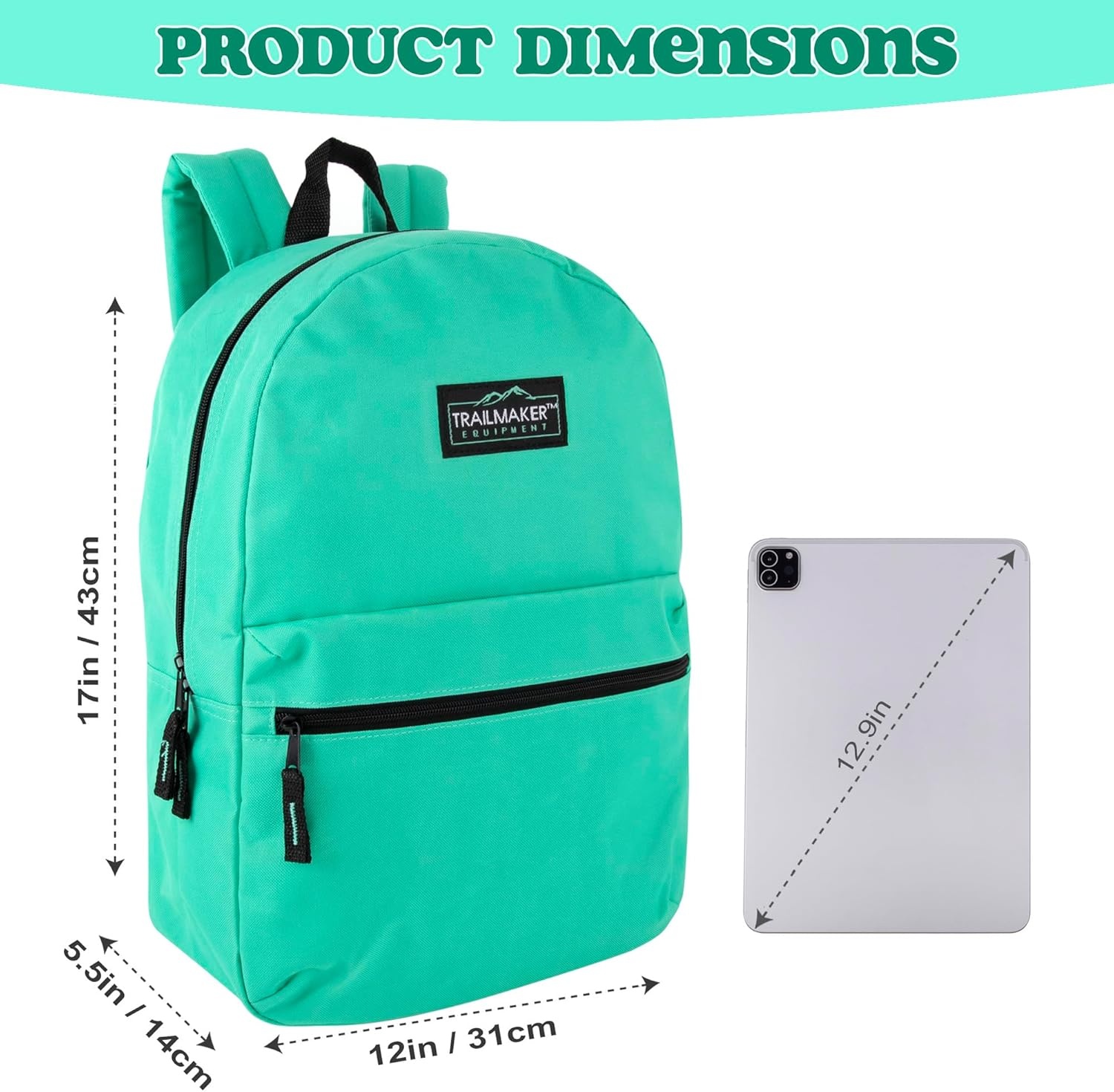 Trail maker Classic 17 inch Backpacks with Adjustable Padded Straps | School Backpacks for Girls, Boys (Green)(Aqua)