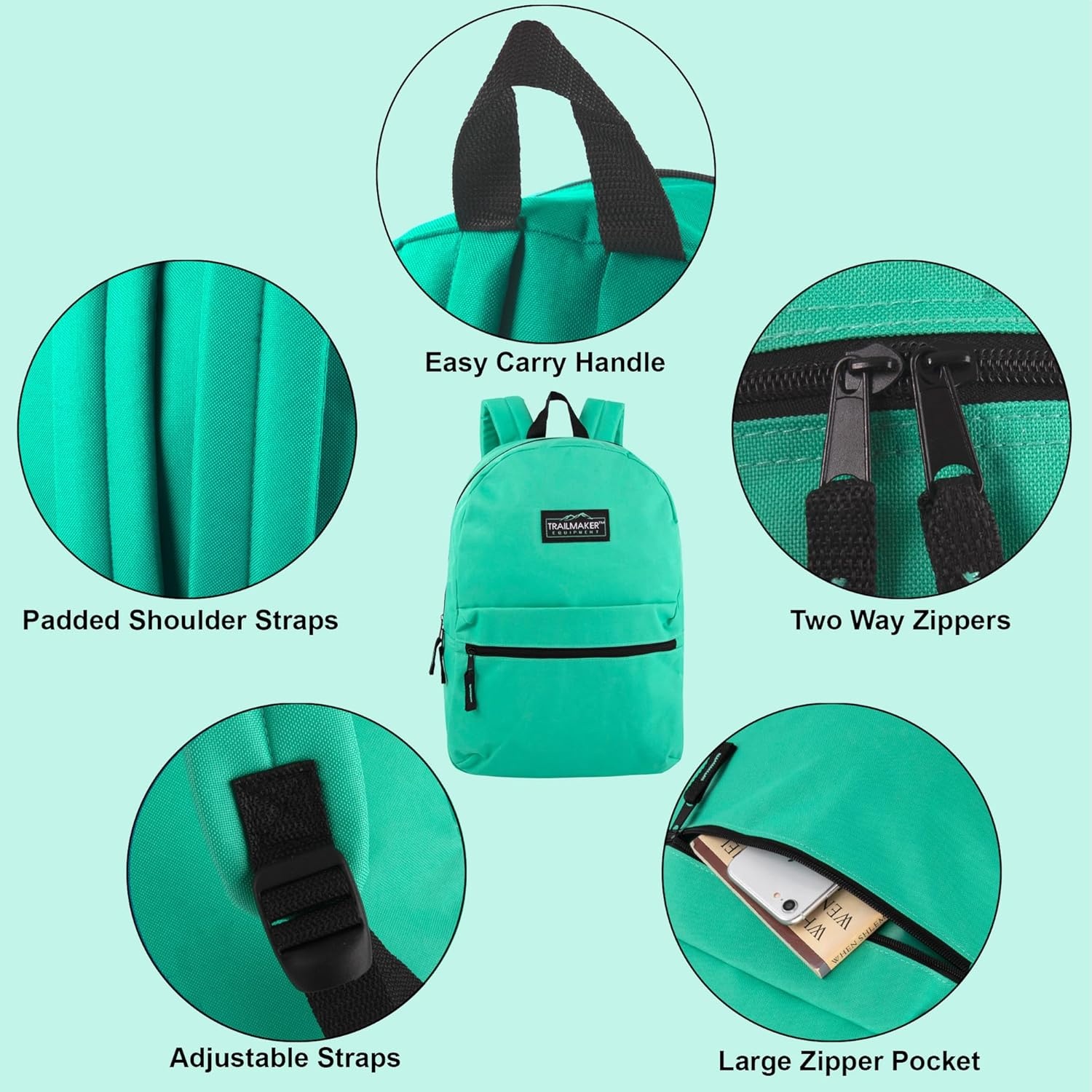 Trail maker Classic 17 inch Backpacks with Adjustable Padded Straps | School Backpacks for Girls, Boys (Green)(Aqua)