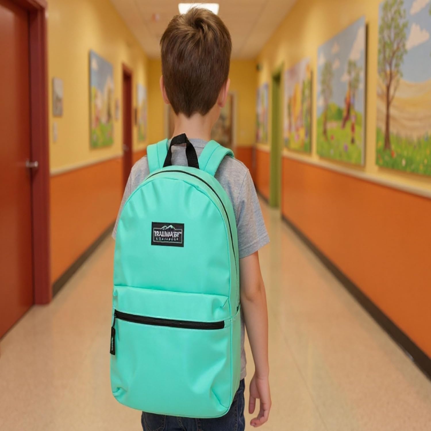 Trail maker Classic 17 inch Backpacks with Adjustable Padded Straps | School Backpacks for Girls, Boys (Green)(Aqua)