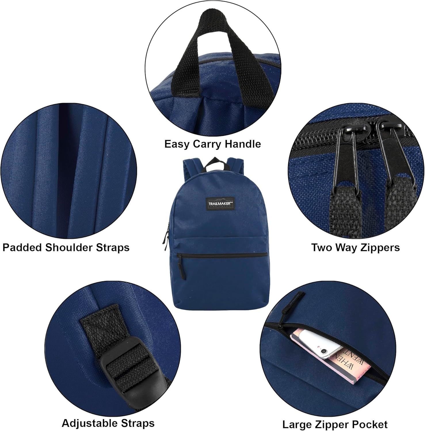 Trail maker Classic 17 inch Backpacks with Adjustable Padded Straps | School Backpacks for Girls, Boys (Green)(Navy)