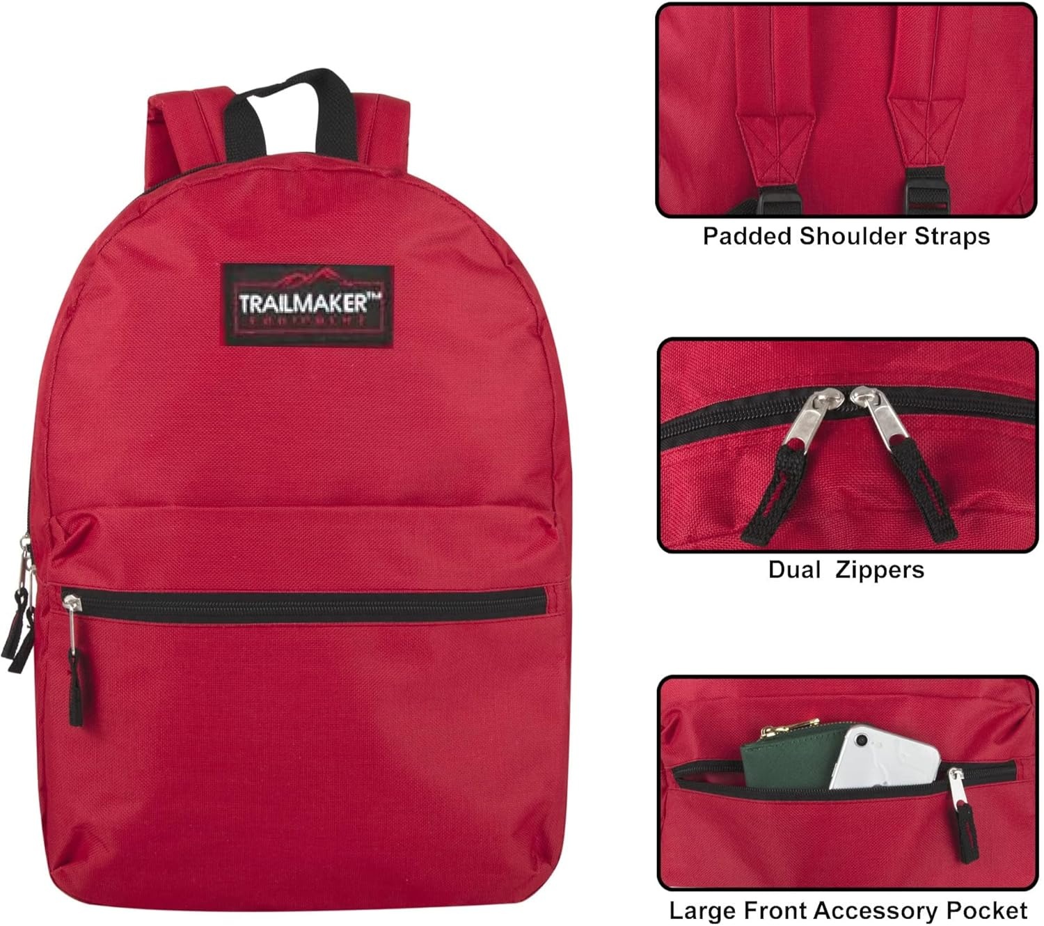 Trail maker 24 Pack 17 Inch Backpacks in Bulk Backpacks for Boys, Girls, School, and Homeless Donation(Assorted 12 Colors Pack)