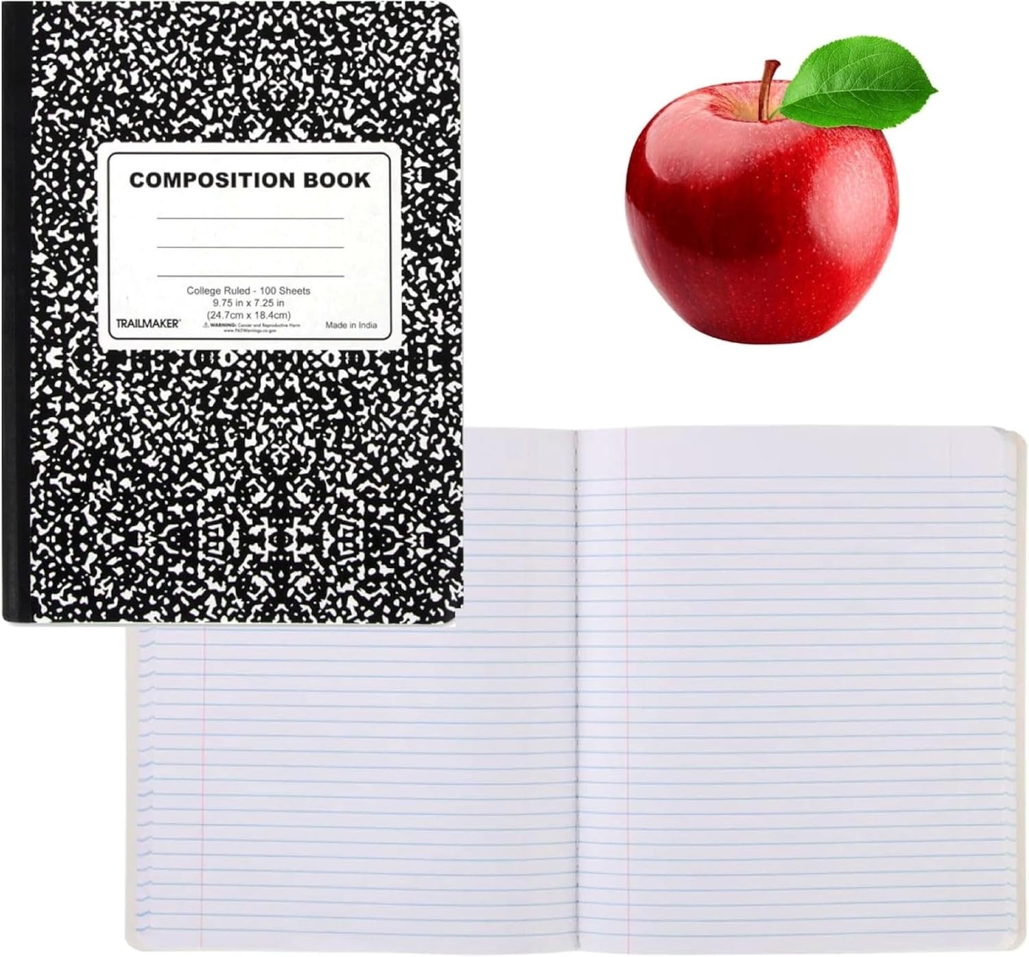 Trail maker 5 Pack Composition Notebooks, College Ruled Marble Cover, 200 Pages (100 Sheets), 9.75 x 7.25, Bulk School Supplies for Classroom, Office & School Donations(50 Pack)