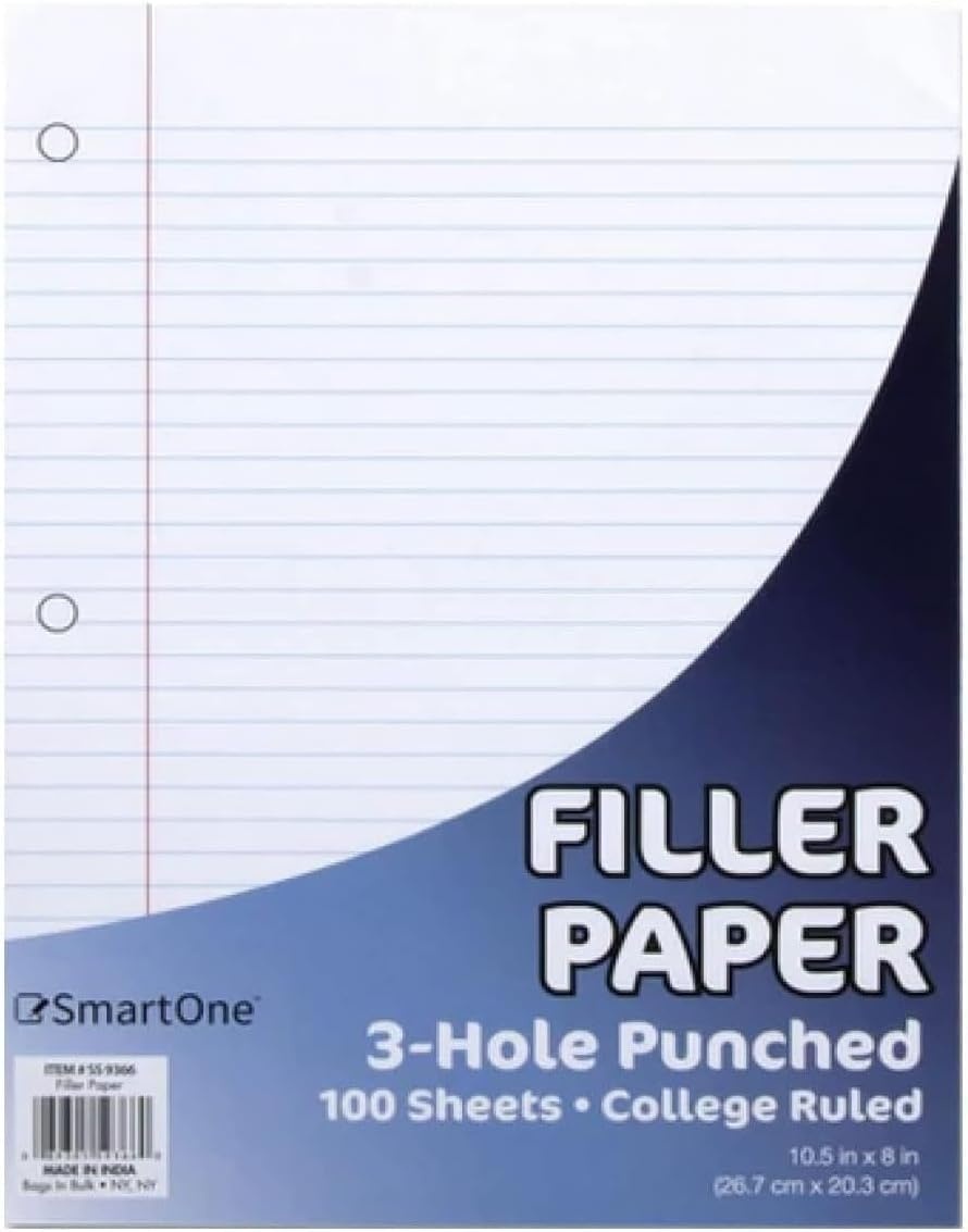 Trail Maker (50 Pack) Bulk Filler Paper College Ruled, 8 x 10-1/2 Inch College Ruled Paper, 3 Hole Punch, Loose Leaf Notebook Paper for 3 Ring Binders, 5000 sheets total(College Ruled)