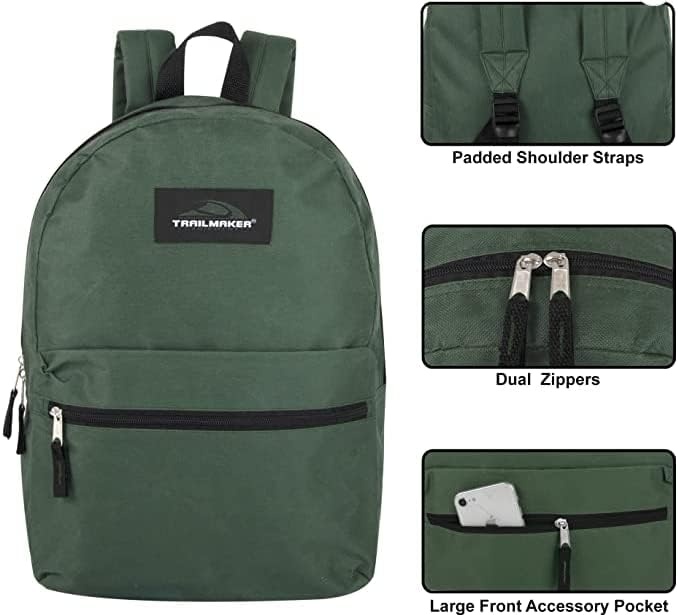 Trail maker 24 Pack 17 Inch Backpacks in Bulk Backpacks for Boys, Girls, School, and Homeless Donation(Green)