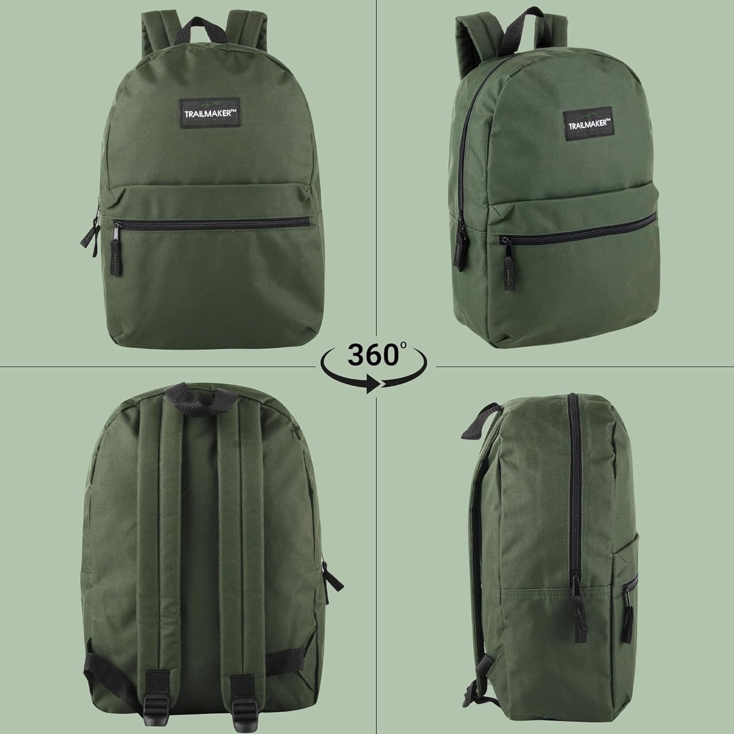 Trail maker 24 Pack 17 Inch Backpacks in Bulk Backpacks for Boys, Girls, School, and Homeless Donation(Green)