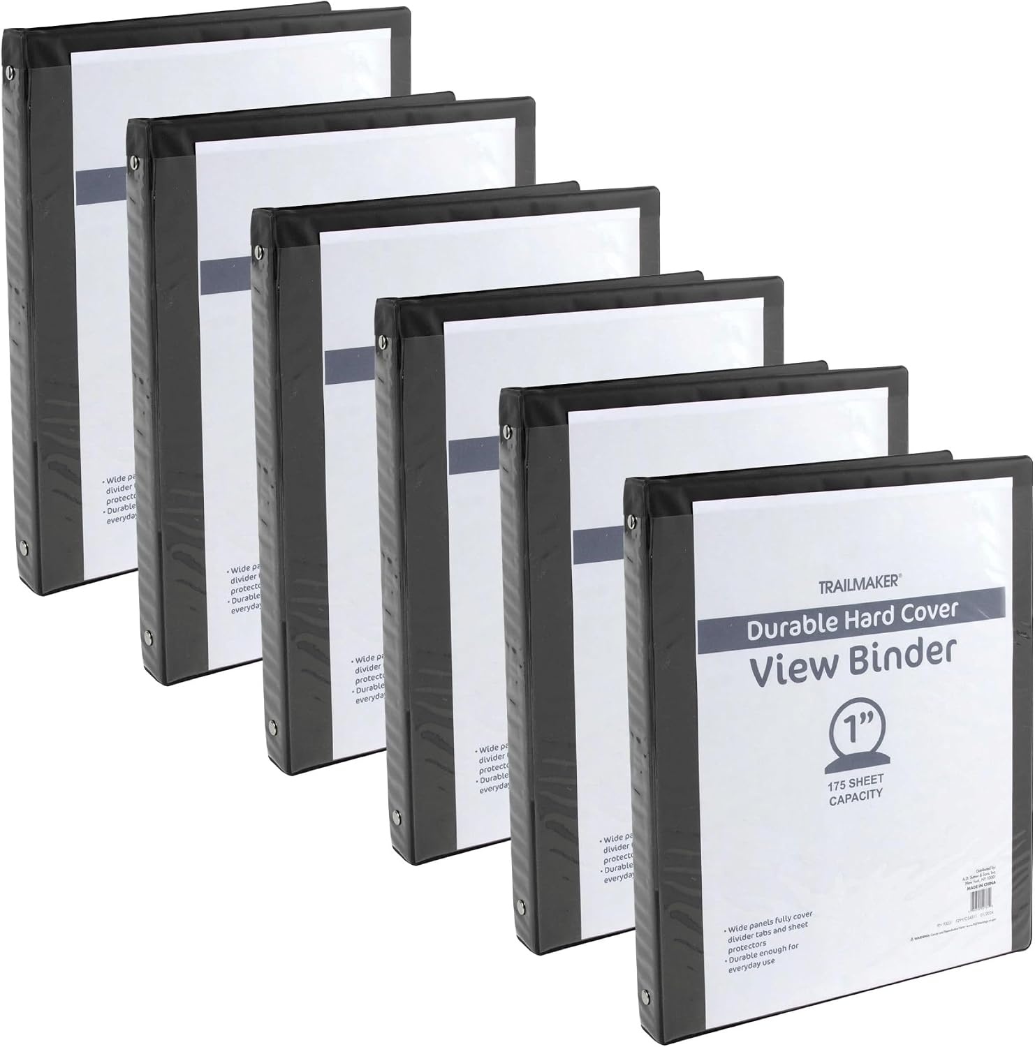 Trail Maker 1 inch Binders (50 Pack), 3 Ring Hardcover Binders in Bulk with Clear View Cover, Pockets for Classroom, Office, Portfolios | Bulk School, Teacher, Office Supplies (White Only Pack)(Black Only Pack)