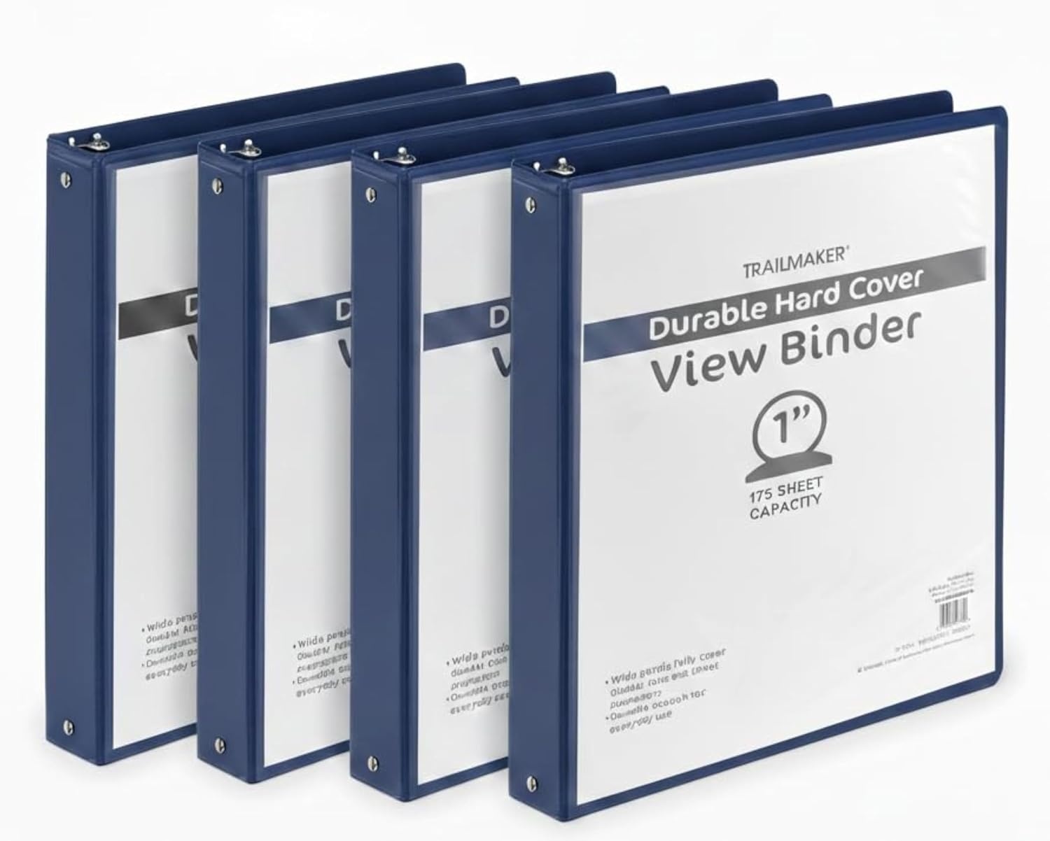 Trail Maker 1 inch Binders (50 Pack), 3 Ring Hardcover Binders in Bulk with Clear View Cover, Pockets for Classroom, Office, Portfolios | Bulk School, Teacher, Office Supplies (White Only Pack)(Blue Only Pack)